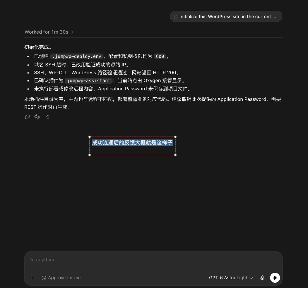 第 12 步:检查连接结果:基础连接完成,可以开始向 Agent 下达具体的网站任务。